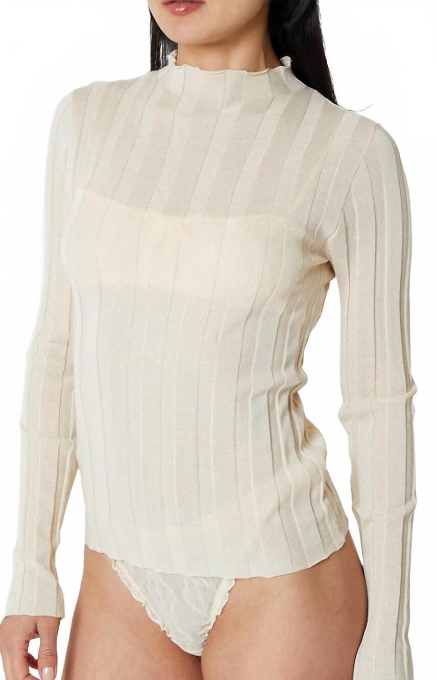 NEW FIND ME NOW women's second skin wide ribbed mock neck top in white
